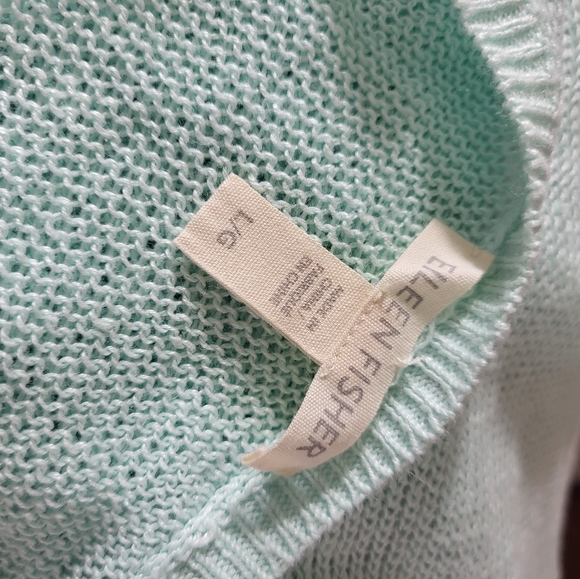 Eileen Fisher Teal 100% Organic Linen Knit Blouse Sz L - Picture 6 of 6